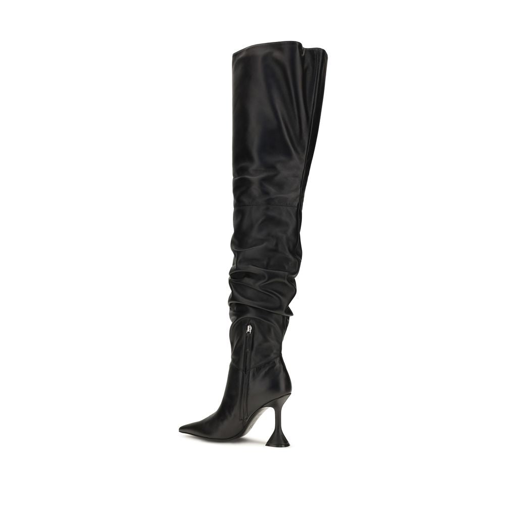 Amina Muaddi Black Calf Leather Bos Taurus Over The Women's Knee