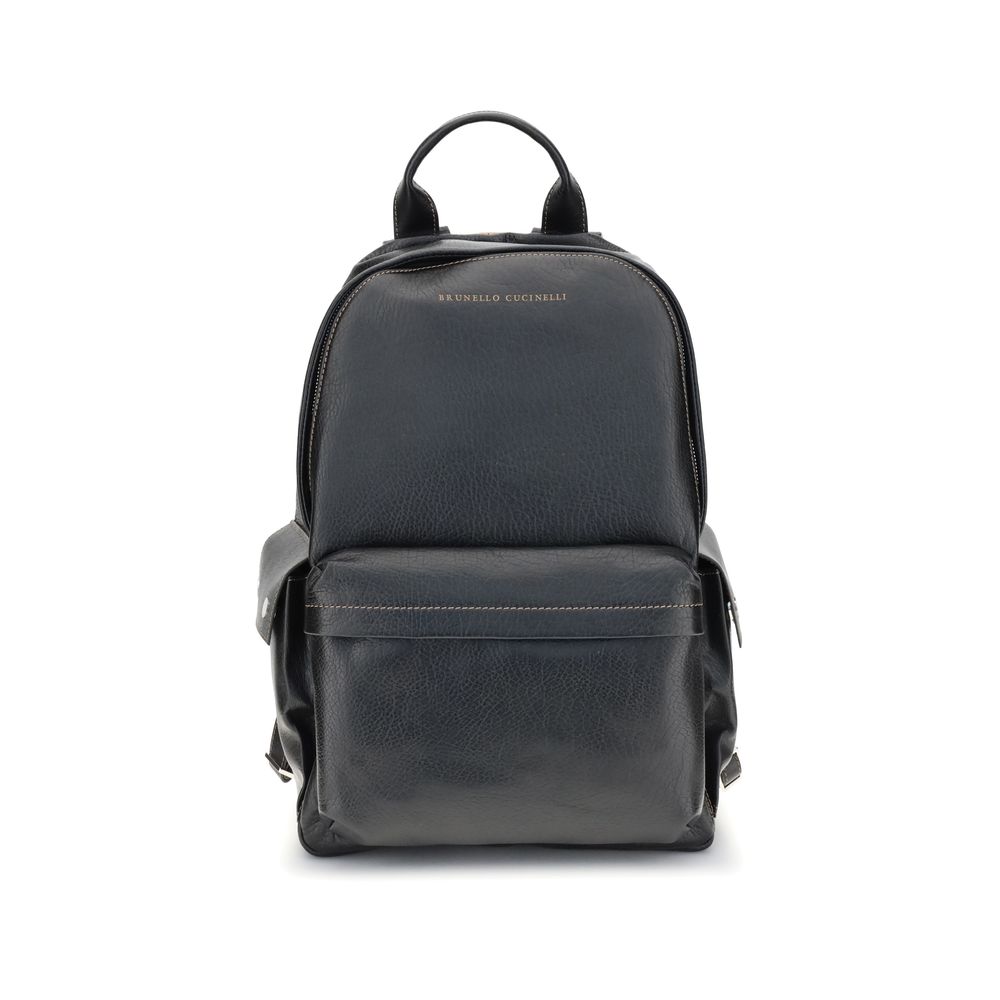 Brunello Cucinelli Black Calf Leather Bos Taurus Men's Handbag