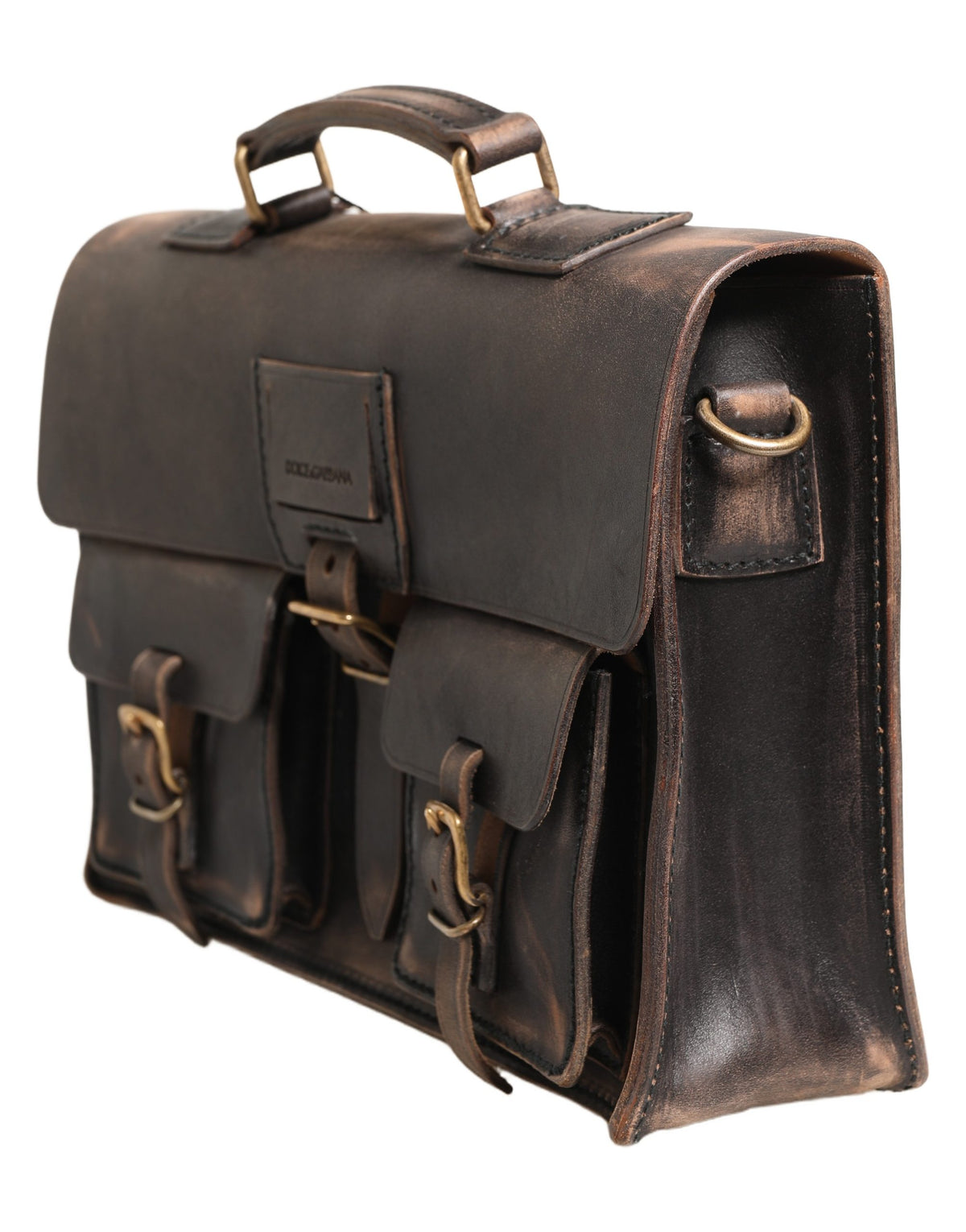 Dolce & Gabbana Black Leather Shoulder Satchel Briefcase Men Borse Men's Bag