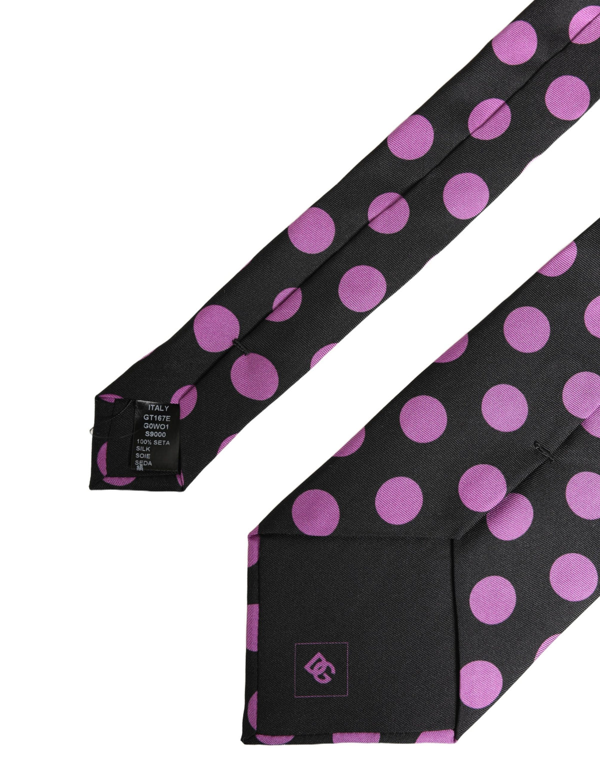 Dolce & Gabbana Men Dark Gray Polka Dot Silk Adjustable NeckMen's Men's Tie