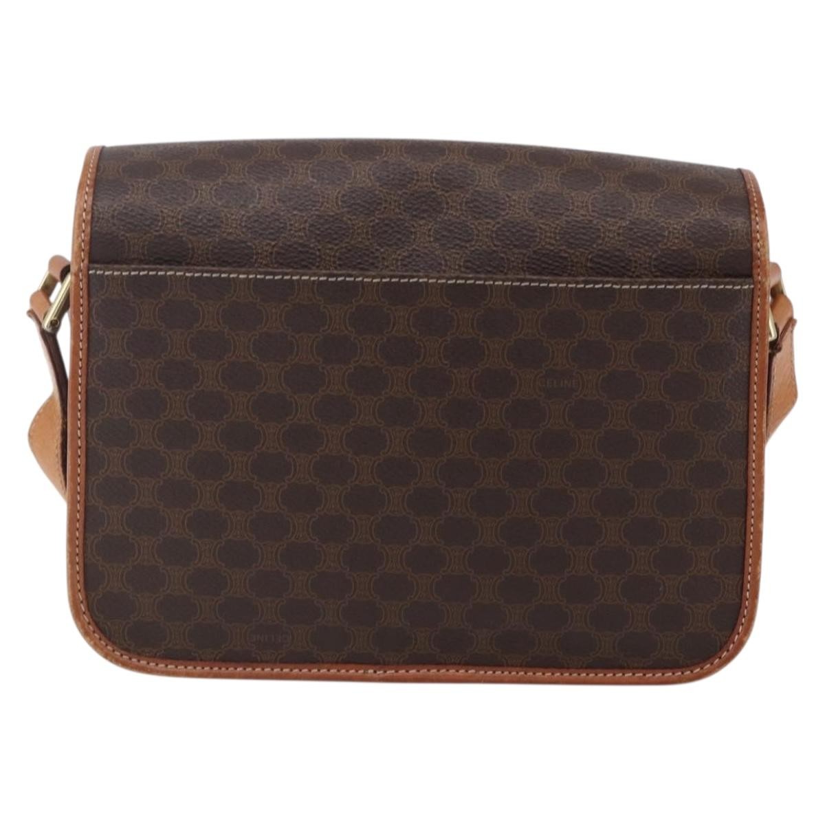 Celine Vintage Macadam Circle Logo Canvas And Leather Brown Canvas Shoulder Bag Bag (Pre-Owned)