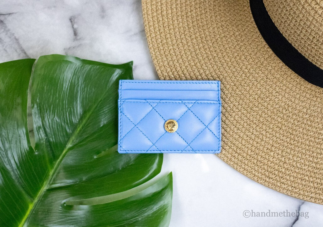 Versace Versace Mini Medusa DV Blue Quilted Smooth Nappa Leather Card Case Women's Wallet