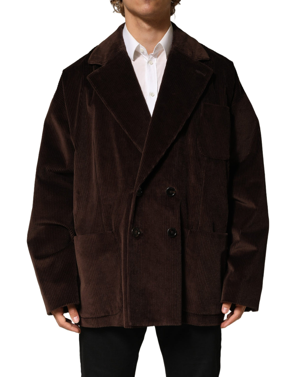 Dolce & Gabbana Brown Double Breasted Corduroy Blazer Men's Jacket