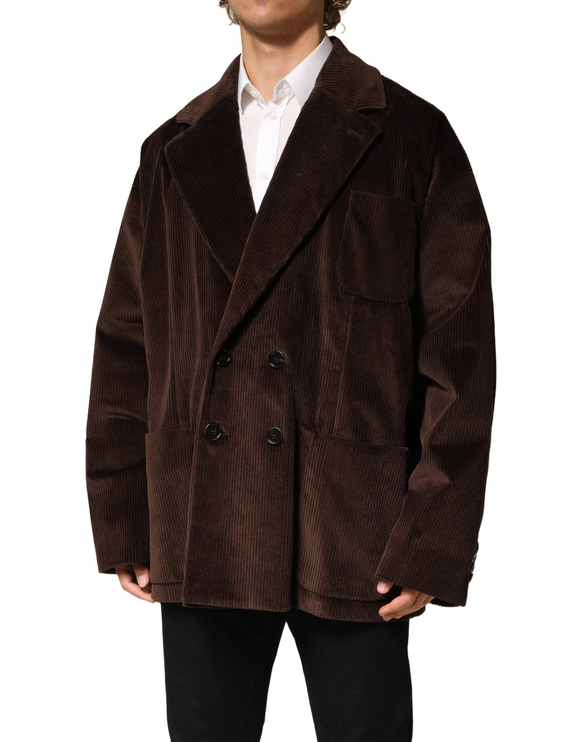 Dolce & Gabbana Brown Double Breasted Corduroy Blazer Men's Jacket