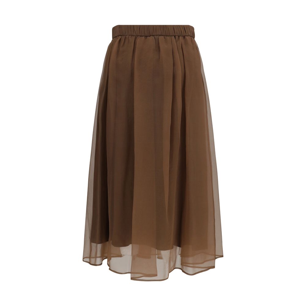 Brunello Cucinelli Brown Silk Midi Women's Skirt