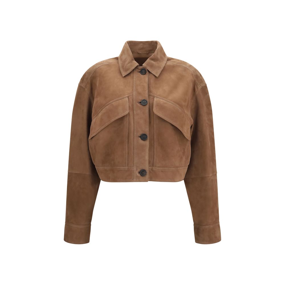 Brunello Cucinelli Brown Calf Leather Bos Taurus Leather Women's Jacket
