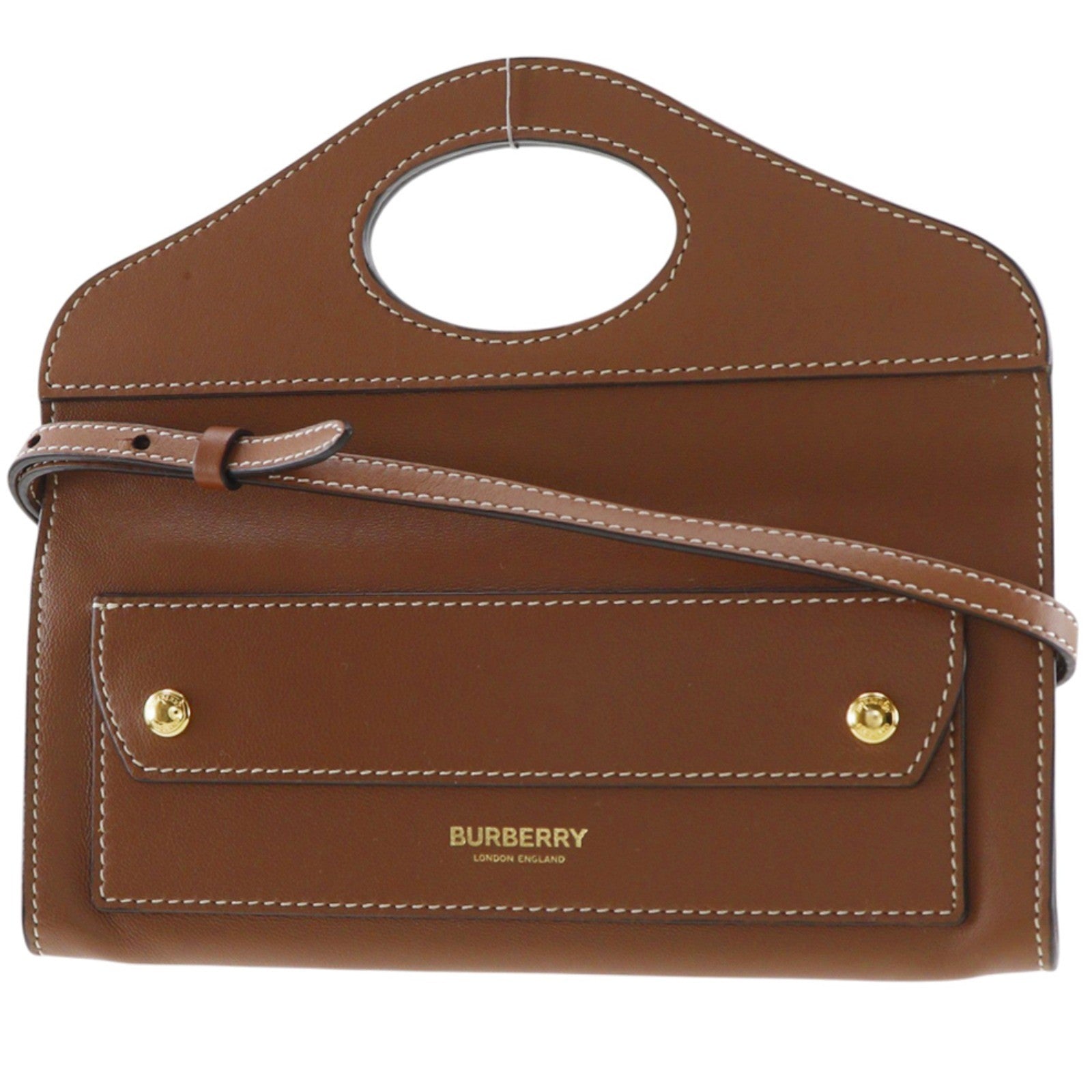 Burberry Pocket Tote Leather Brown Leather Clutche & Pouche Bag (Pre-Owned)