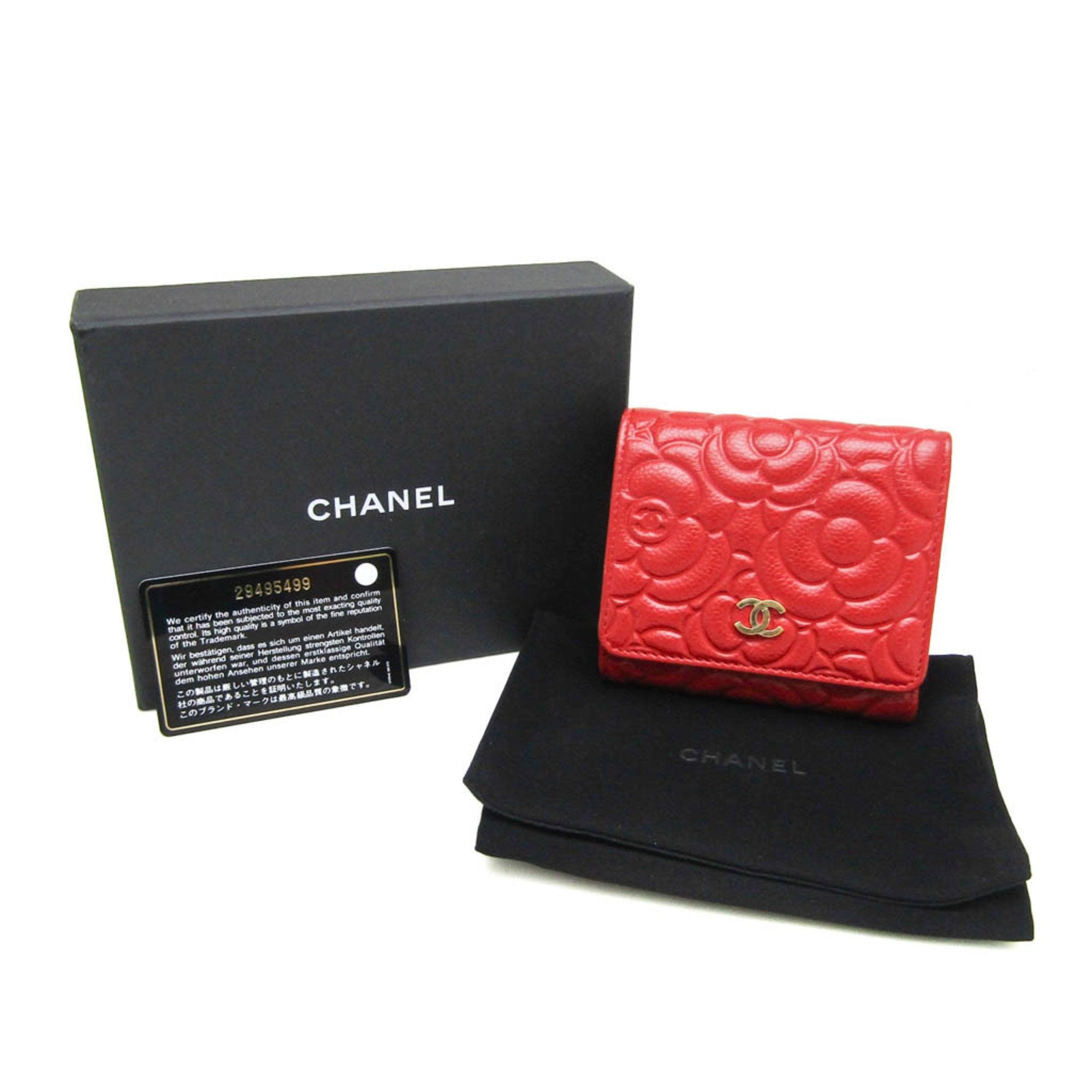 Chanel Camellia Red Leather Wallet  (Pre-Owned)