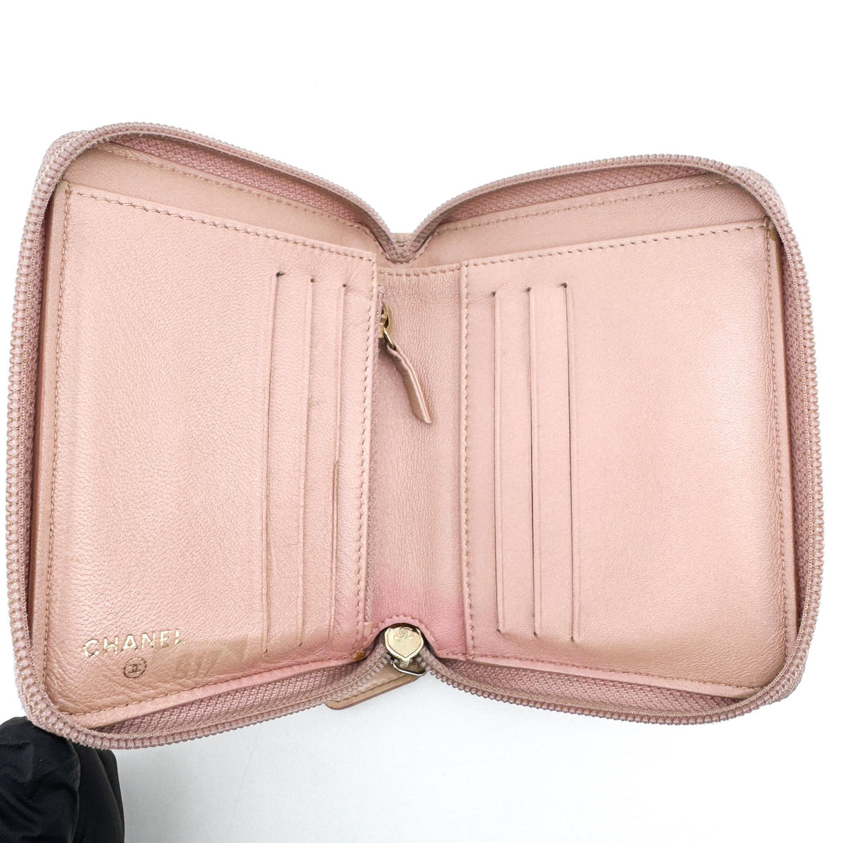 Chanel Boy Zip Around Quilted Patent Pink Patent_Leather Wallets Accessory (Pre-Owned)