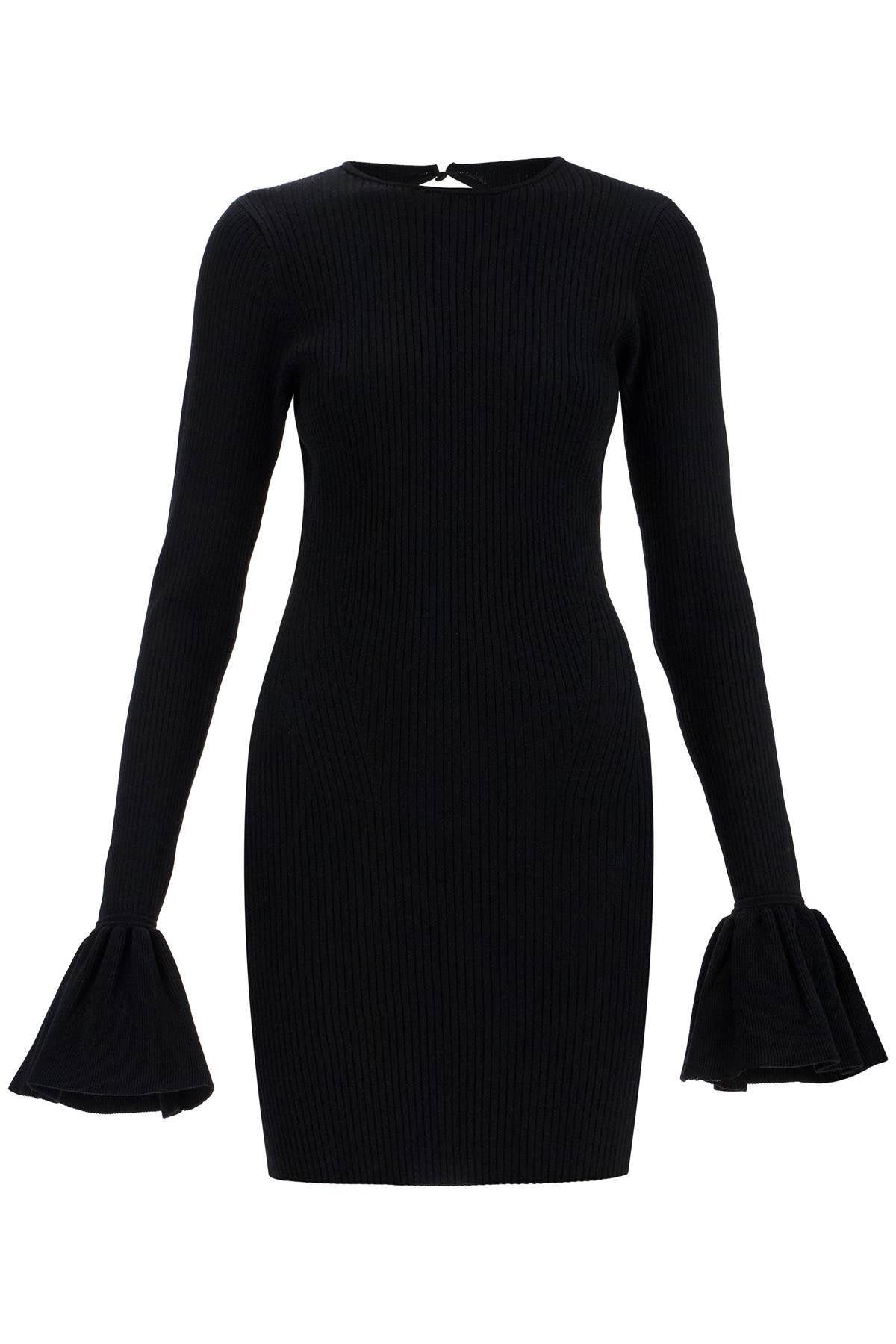 Rotate Women's Black Viscose Mini Dress With Cutout On The Back And Ribbed Knit