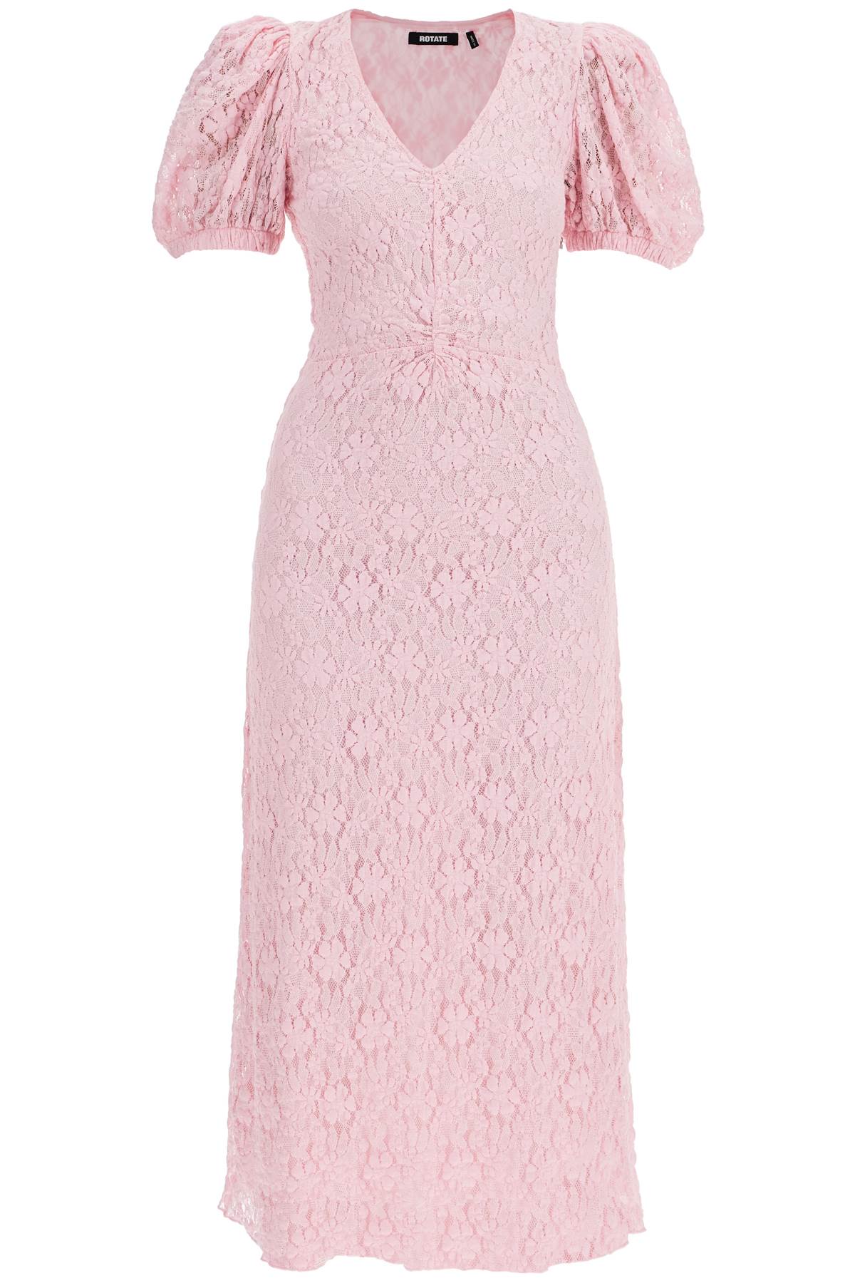 Rotate Women's Pink Lace Midi Dress With Puff Sleeves