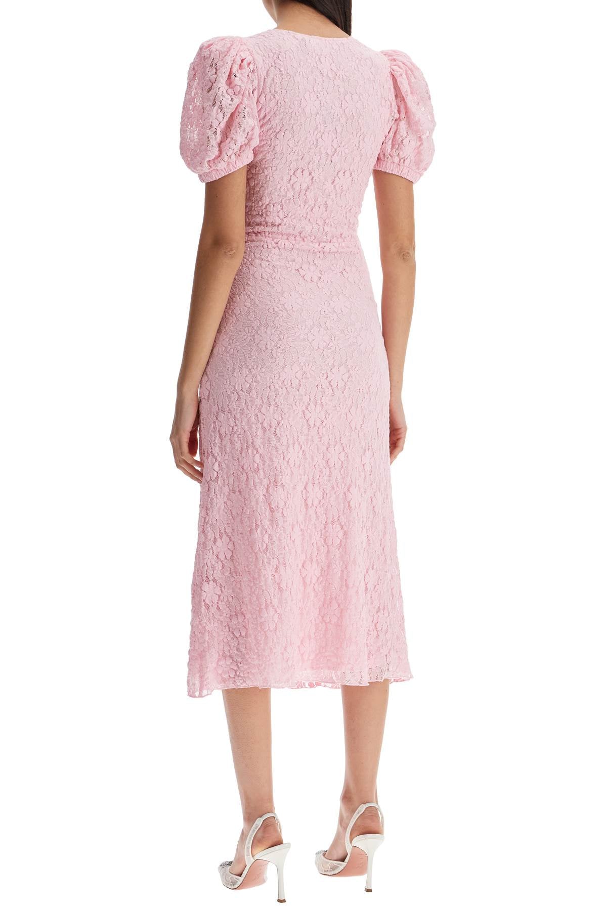 Rotate Women's Pink Lace Midi Dress With Puff Sleeves