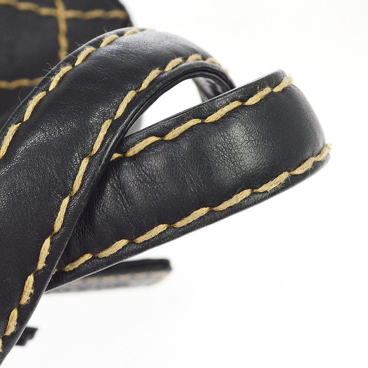 Chanel Surpique Zip Around Satchel Quilted Leather Black Leather Handbag (Pre-Owned)