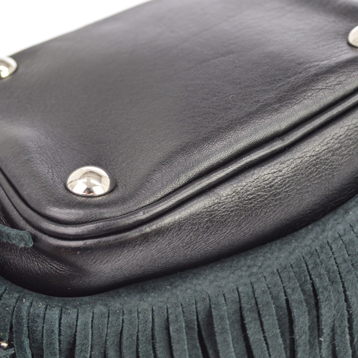 Saint Laurent Fringe Emmanuelle Bucket Studded Leather Black Leather Handbag (Pre-Owned)