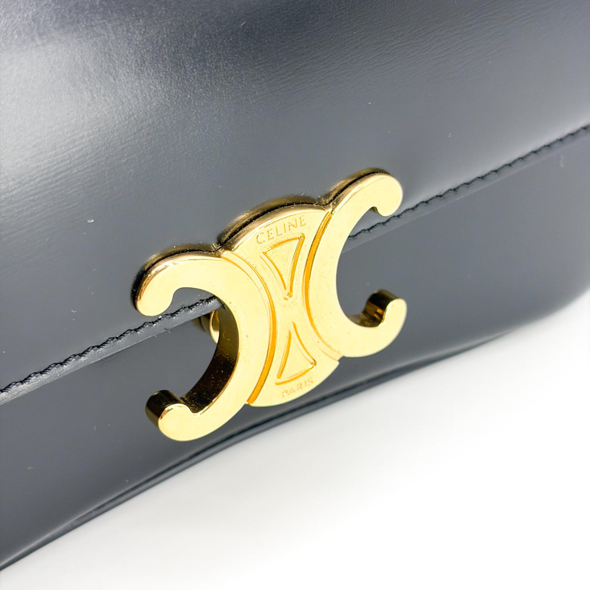 Celine Lola Triomphe Top Handle Leather Black Leather Handbag (Pre-Owned)