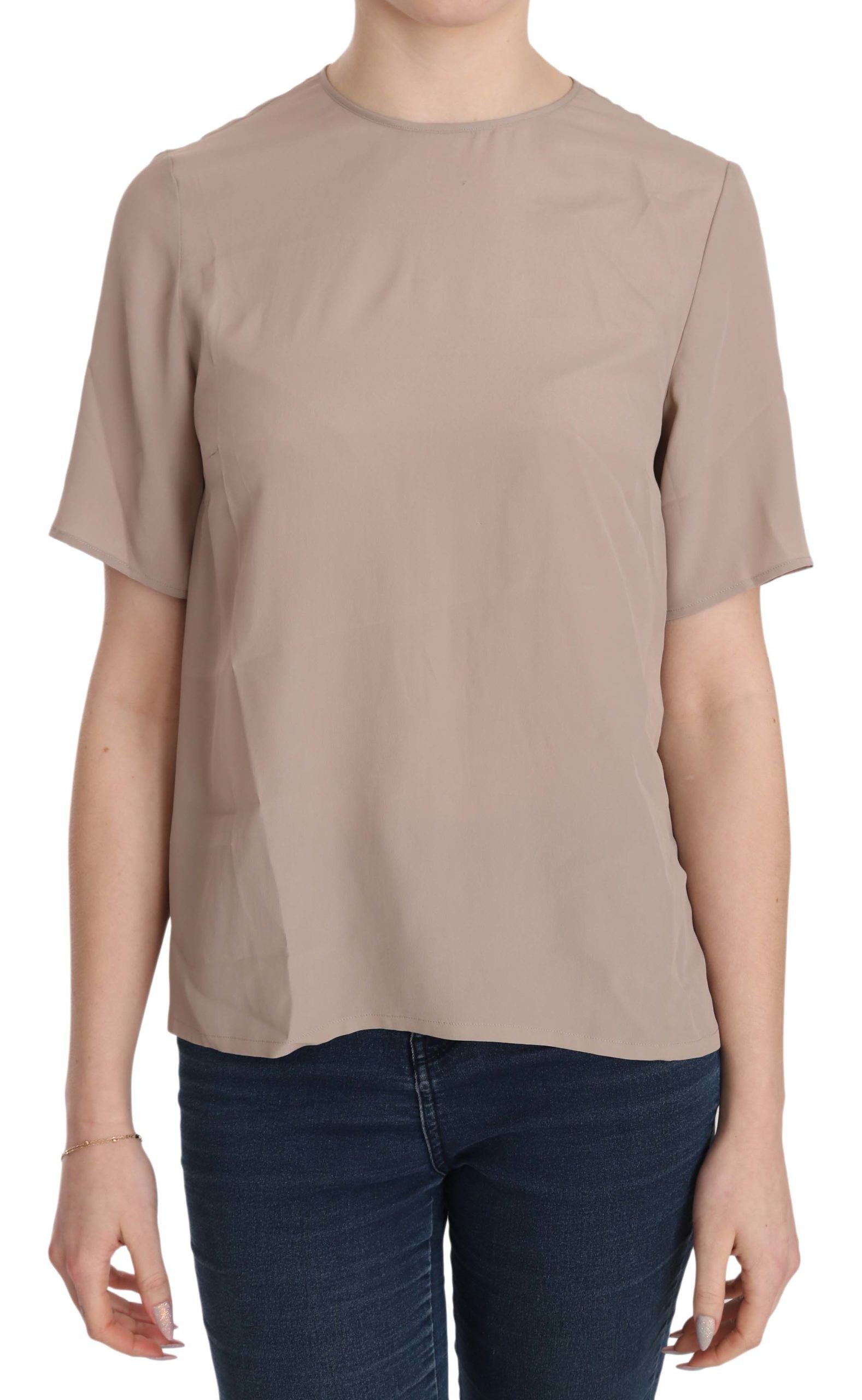 Dolce & Gabbana Elegant Beige Silk Blend Crew Neck Women's Blouse