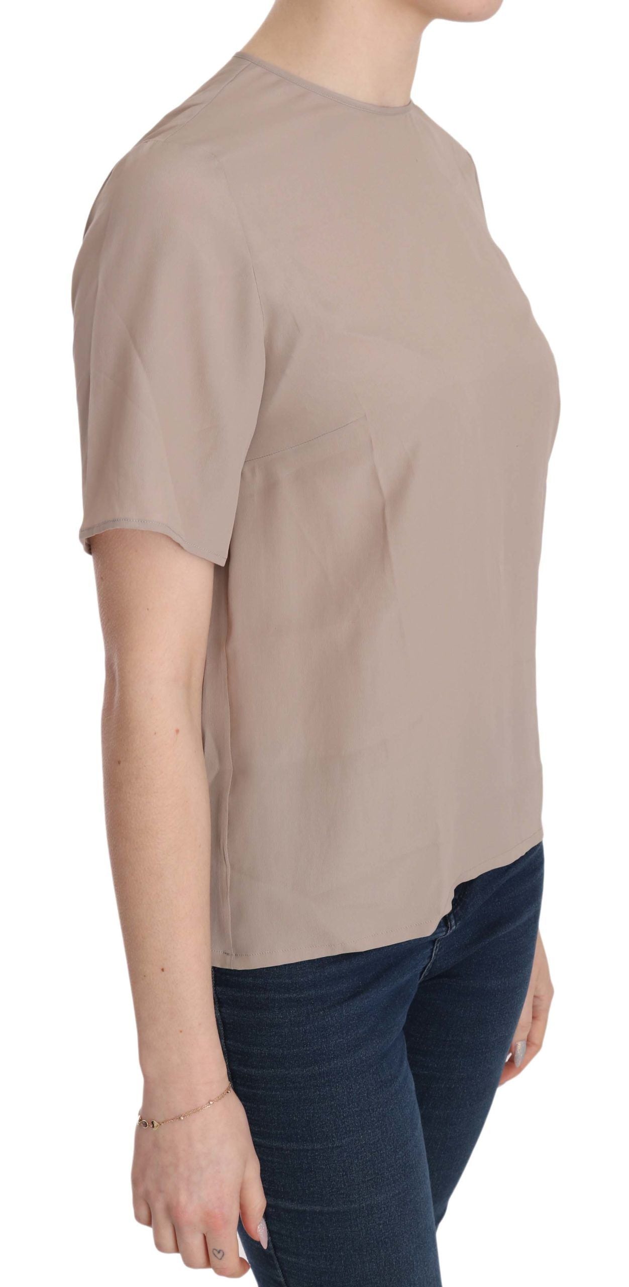Dolce & Gabbana Beige Crew Neck Short Sleeve Women's Blouse