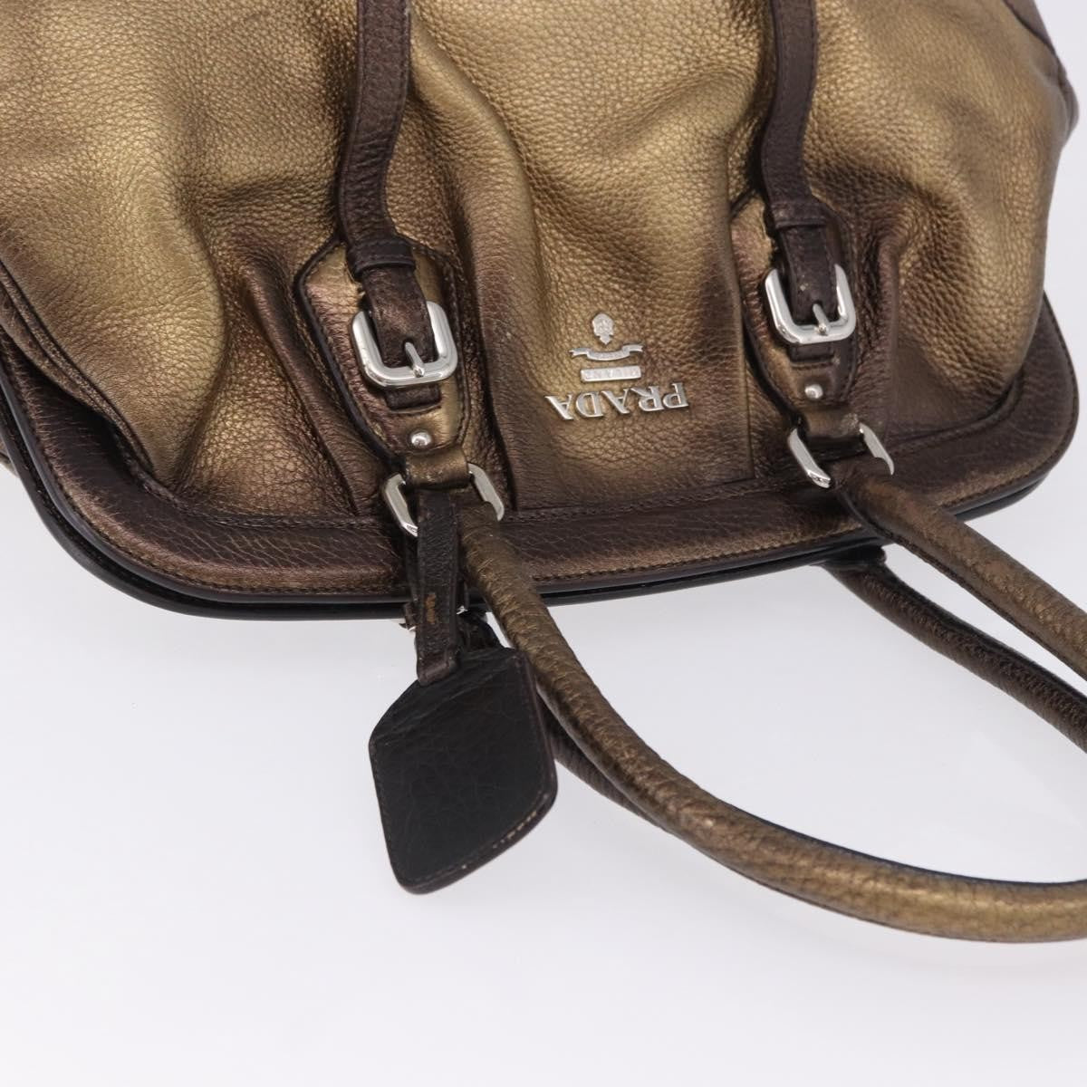 Prada Belted Frame Satchel Metallic Leather Gold Leather Handbag (Pre-Owned)