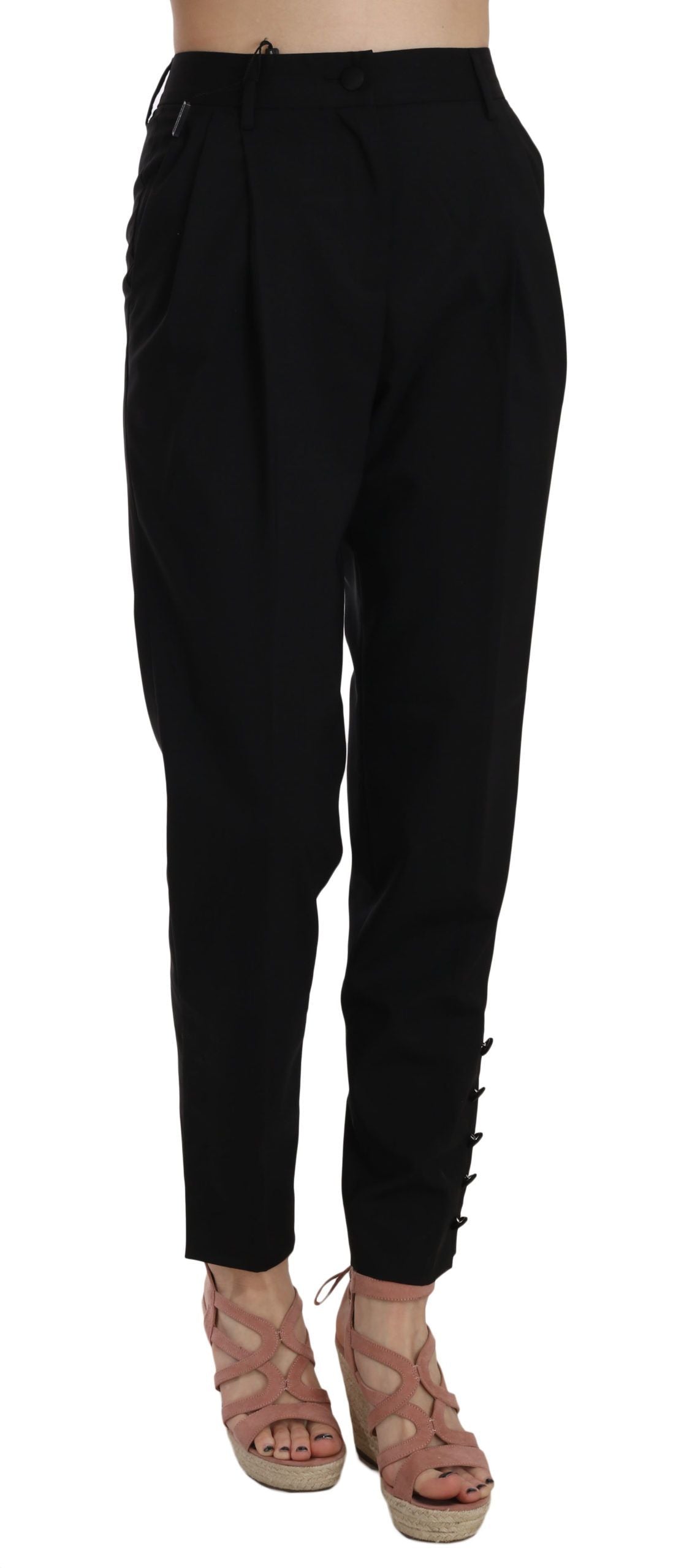 Dolce & Gabbana Black Button Pleated Tapered Trouser Women's Pants