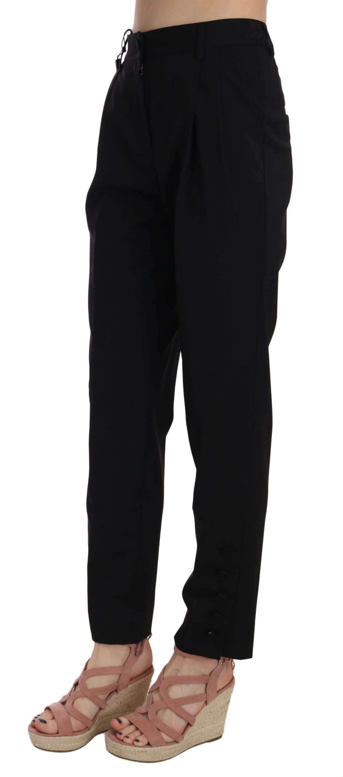 Dolce & Gabbana Black Button Pleated Tapered Trouser Women's Pants