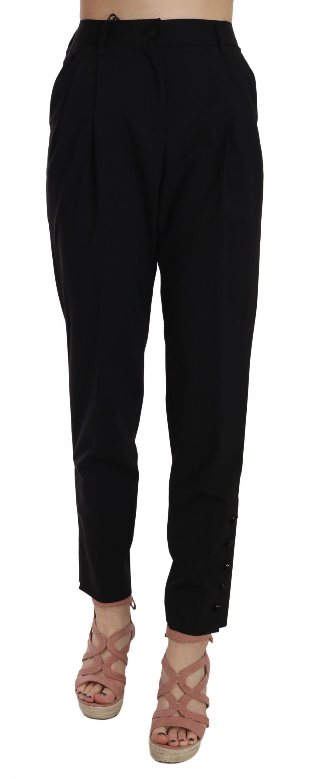 Dolce & Gabbana Black Button Pleated Tapered Trouser Women's Pants