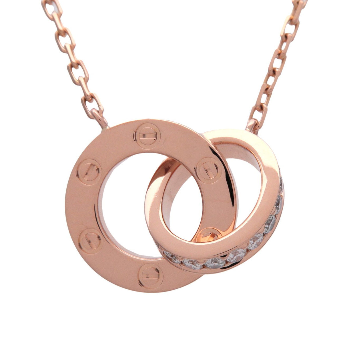 Cartier Love Interlocking Pave 18K Rose Gold And Diamonds Pink Rose_Gold Necklace Jewelry (Pre-Owned)