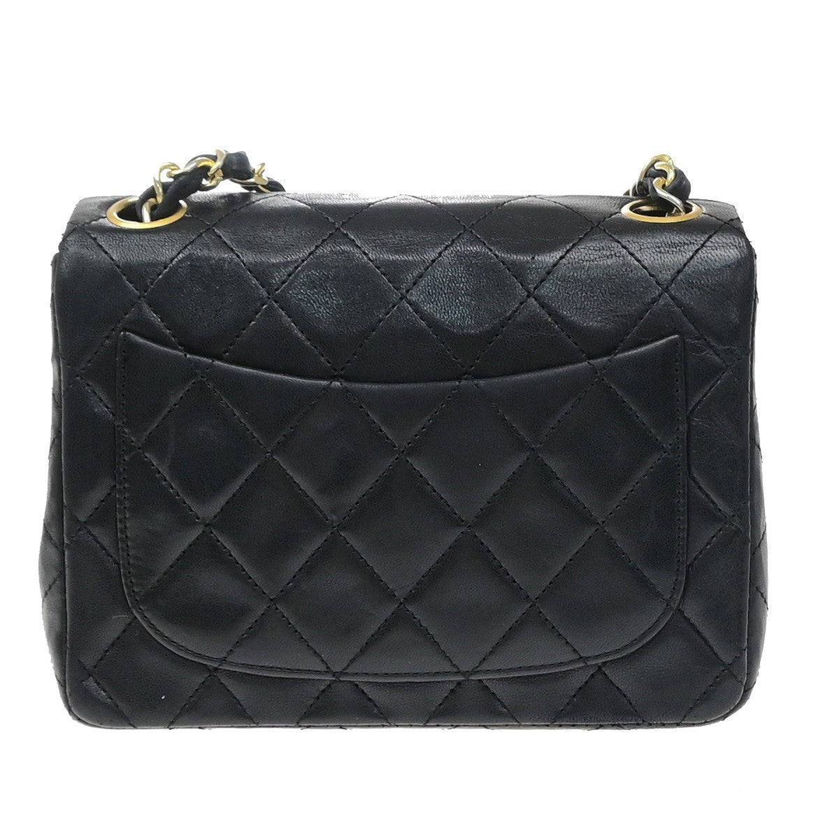 Chanel Vintage Square Classic Flap Quilted Lambskin Black Leather Shoulder Bag Bag (Pre-Owned)