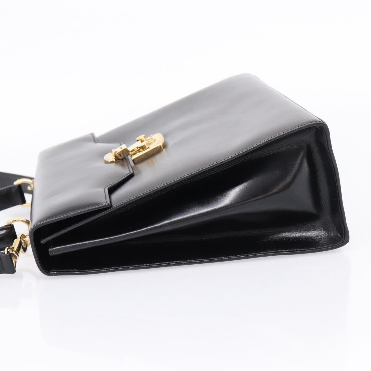 Gucci Vintage Lady Lock Top Handle Leather Black Leather Handbag (Pre-Owned)