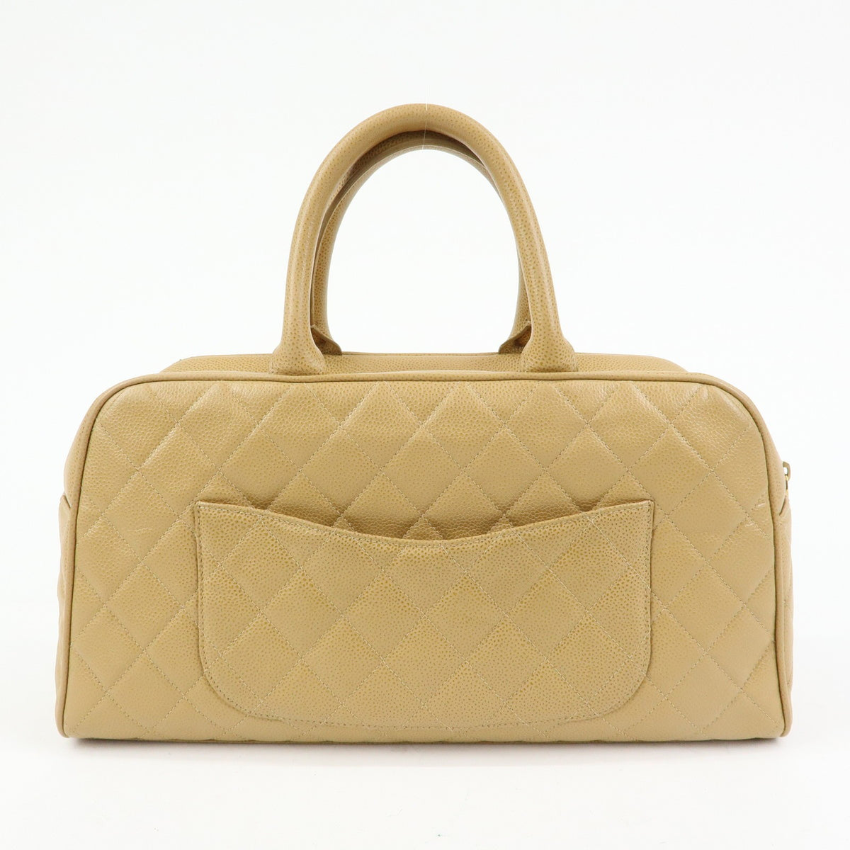Chanel Timeless Cc Bowler Quilted Caviar Beige Leather Handbag (Pre-Owned)