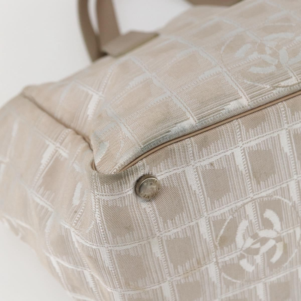 Chanel Travel Line Tote Nylon Beige Nylon Handbag (Pre-Owned)