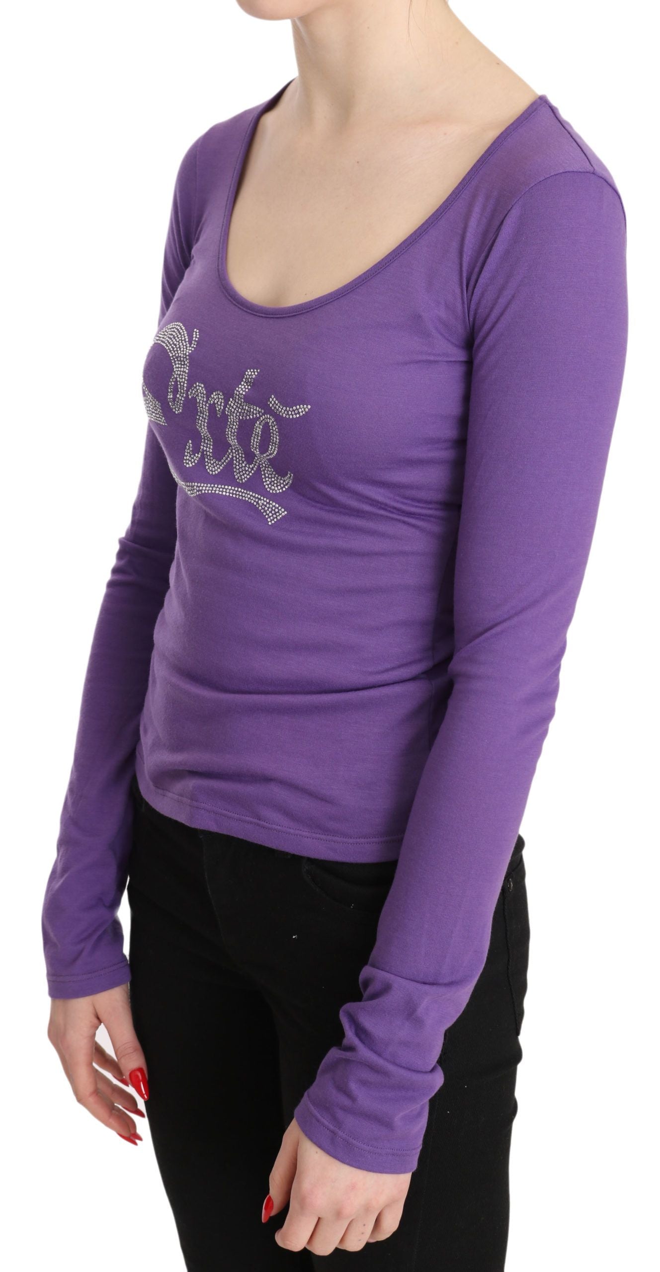 Exte Elegant Purple Crystal Embellished Long Sleeve Women's Top