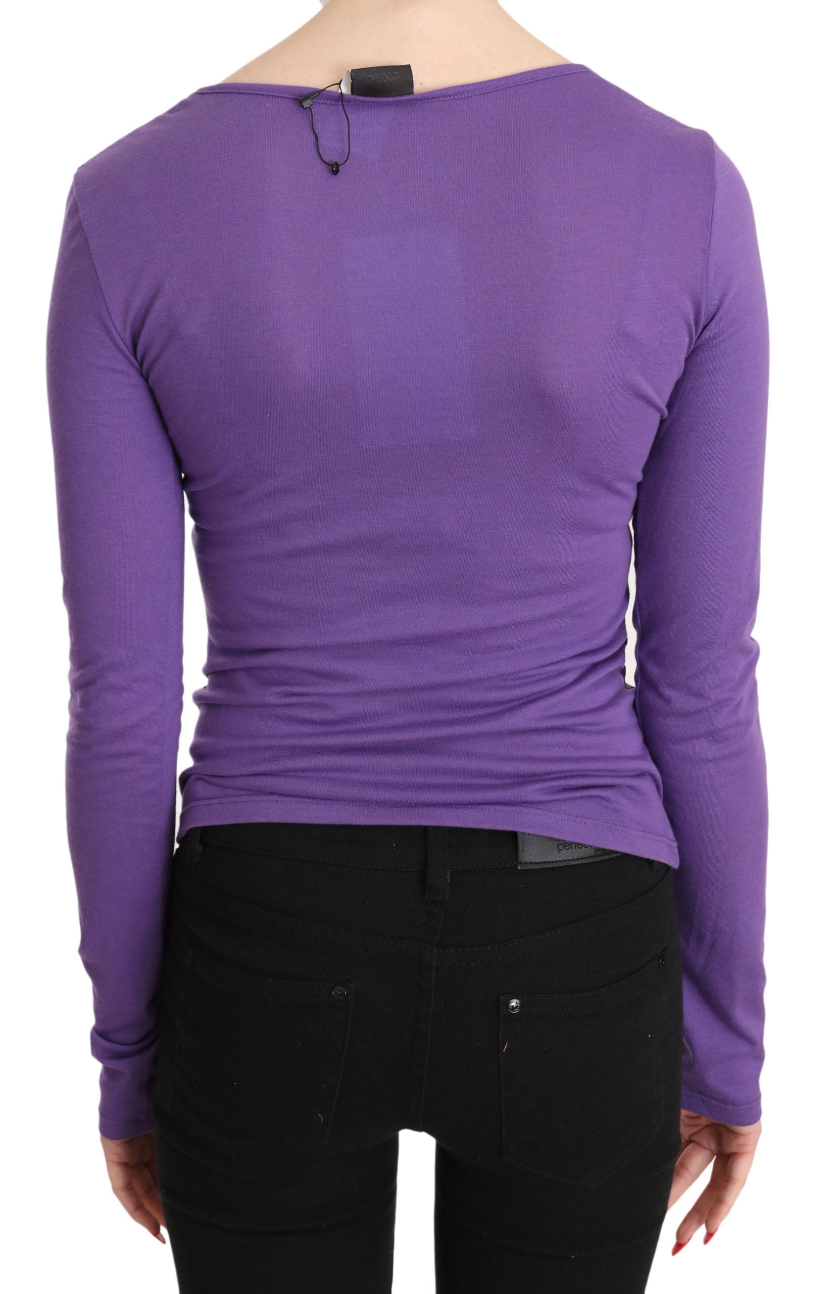 Exte Elegant Purple Crystal Embellished Long Sleeve Women's Top