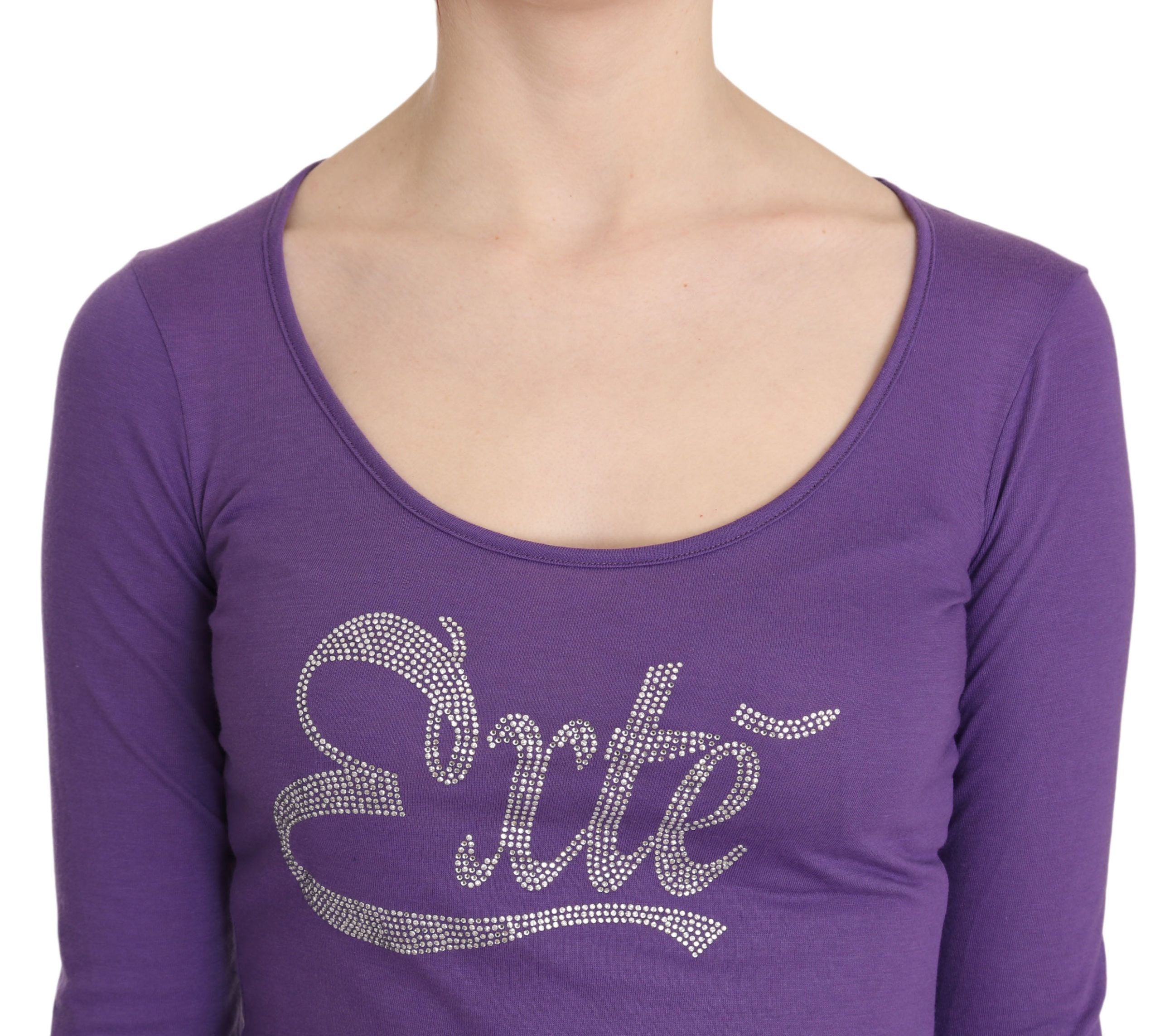 Exte Elegant Purple Crystal Embellished Long Sleeve Women's Top