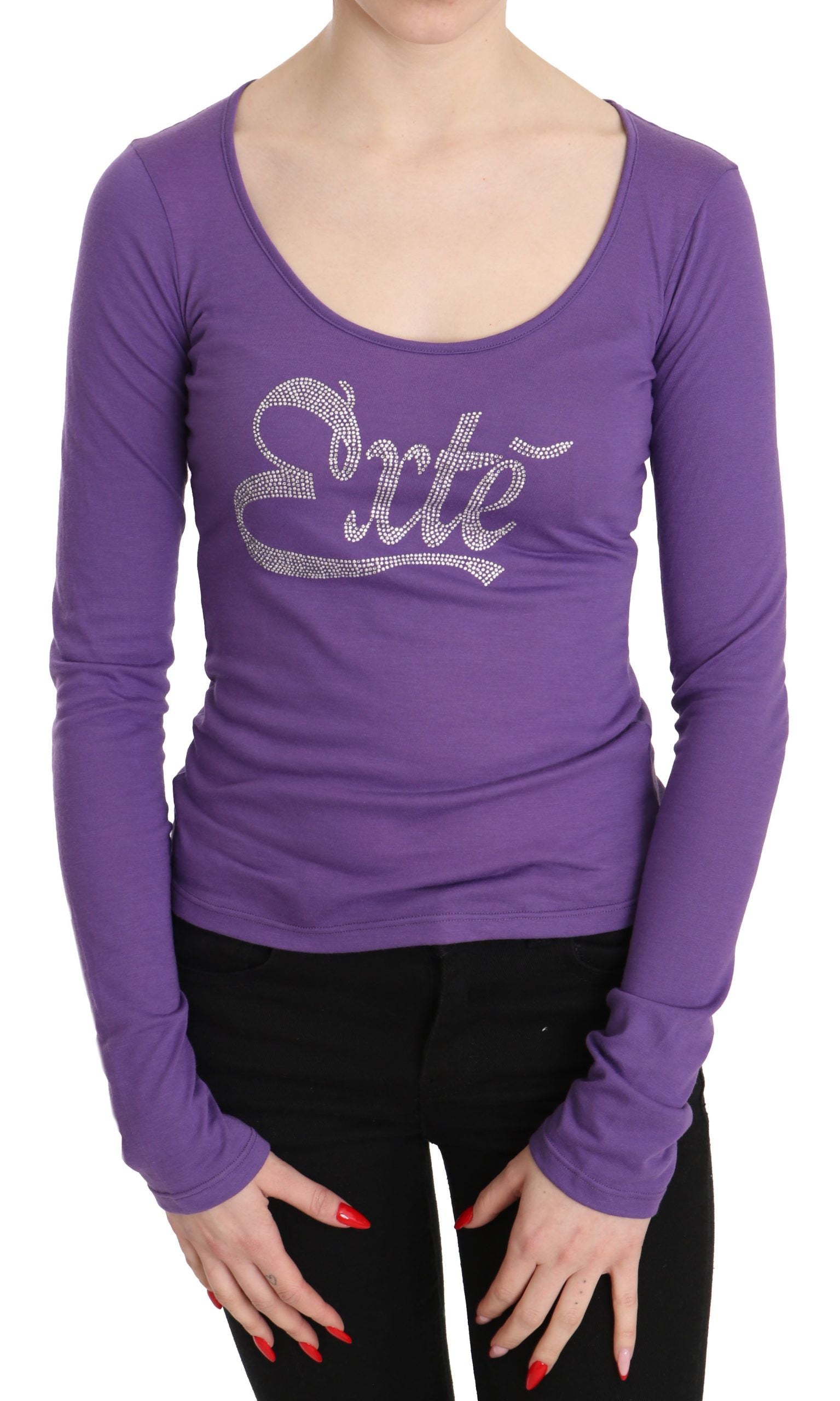 Exte Elegant Purple Crystal Embellished Long Sleeve Women's Top