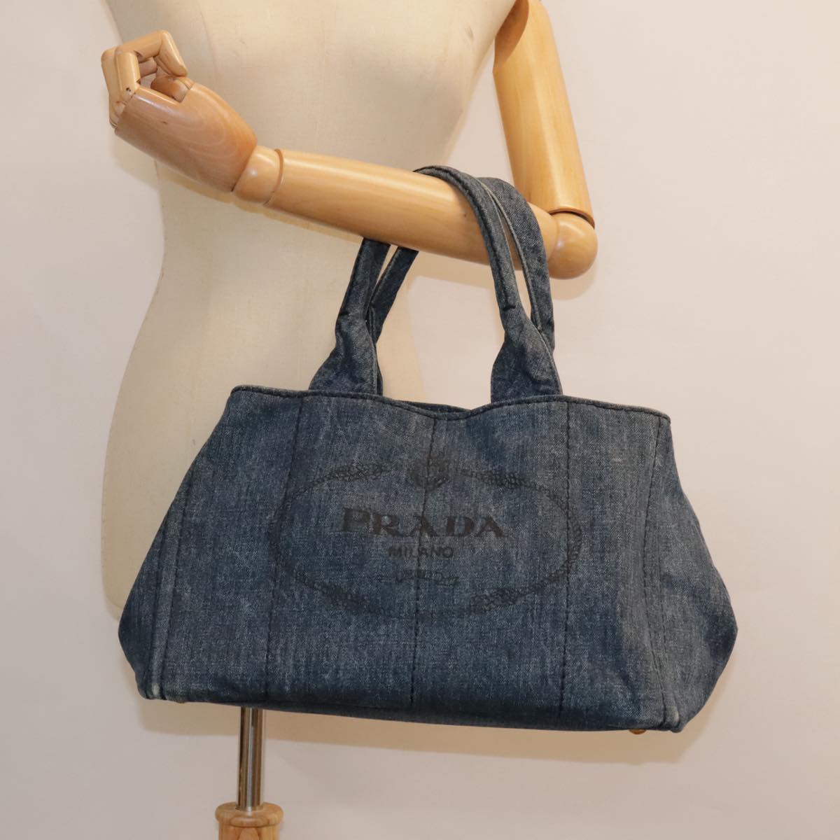 Prada Canapa Navy Canvas Handbag (Pre-Owned)