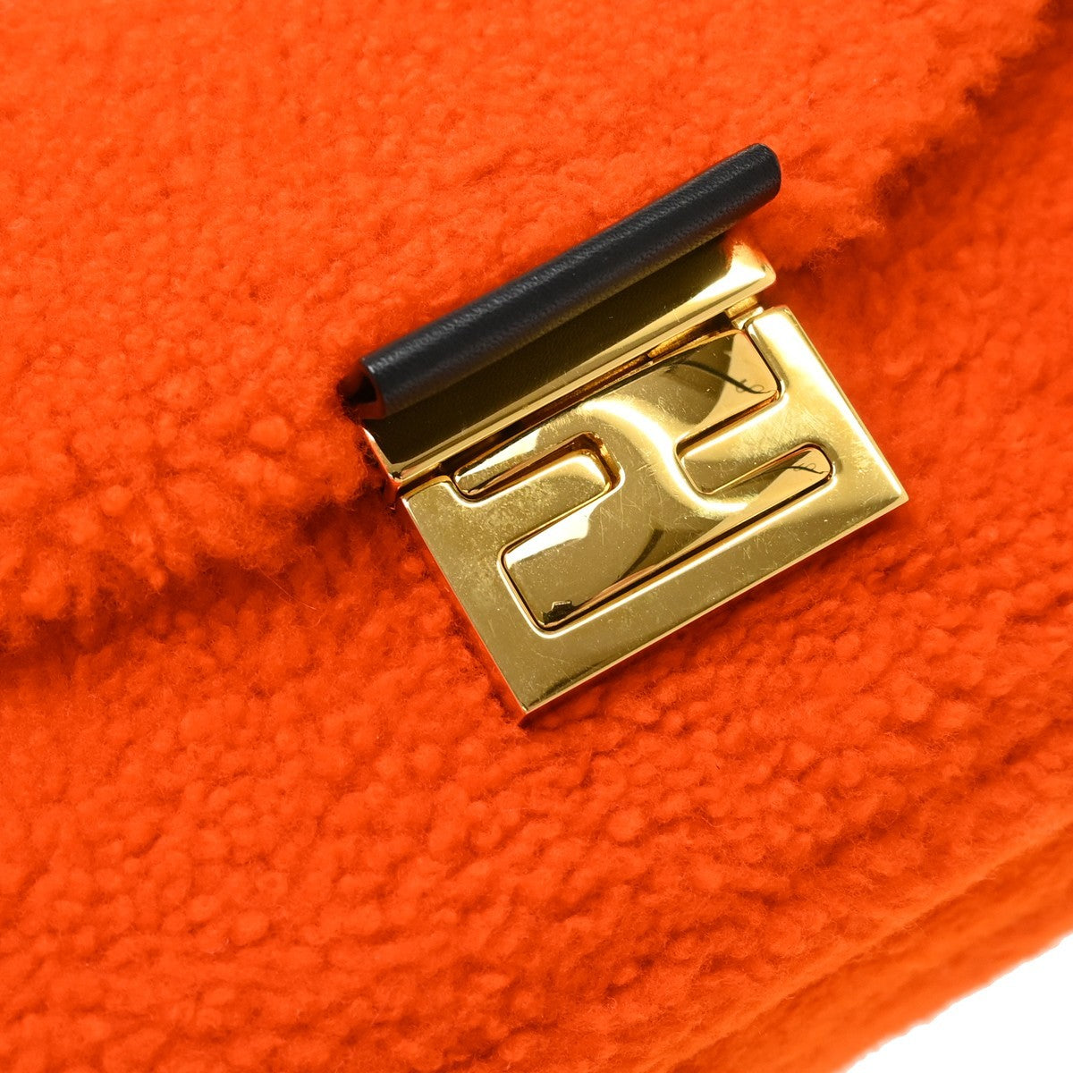 Fendi Be Baguette Flap Shearling Orange Wool Handbag (Pre-Owned)