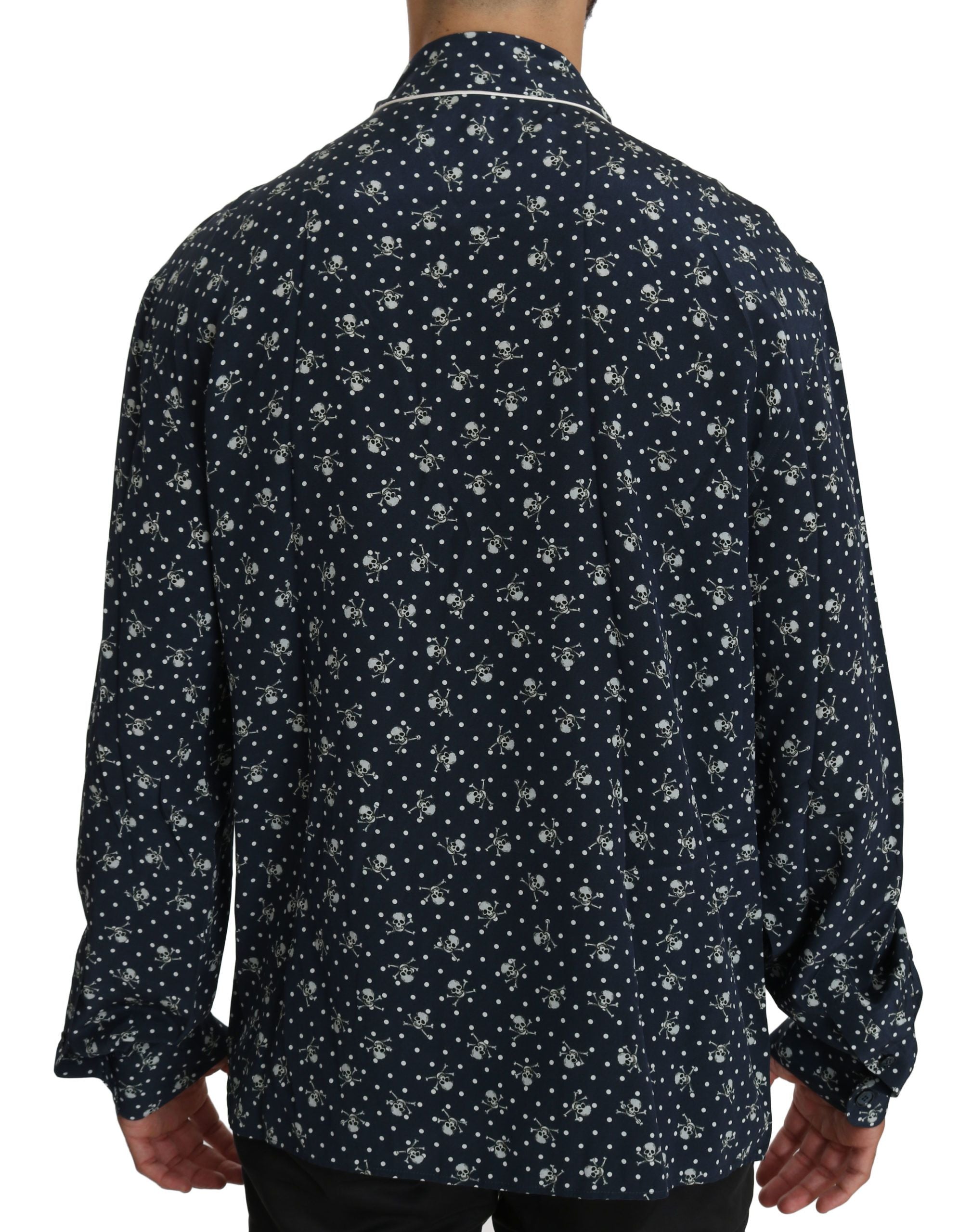Dolce & Gabbana Silken Elegance: Blue Skull Print Lounge Men's Shirt