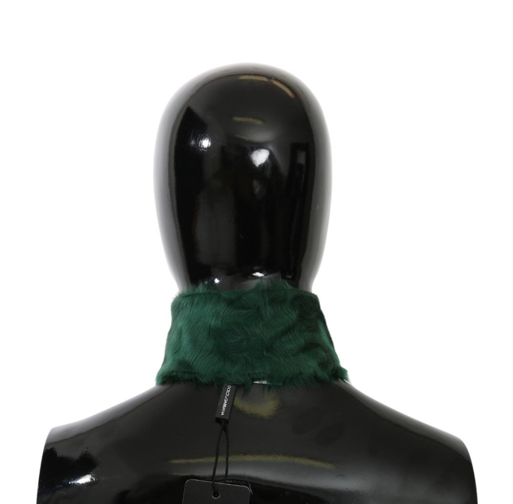 Dolce & Gabbana Green Fur Neck Collar Wrap Lambskin Women's Scarf