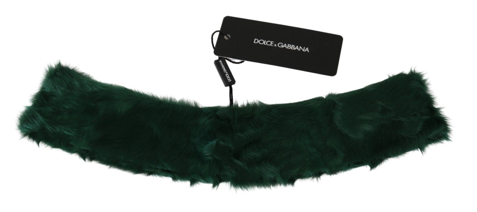 Dolce & Gabbana Green Fur Neck Collar Wrap Lambskin Women's Scarf
