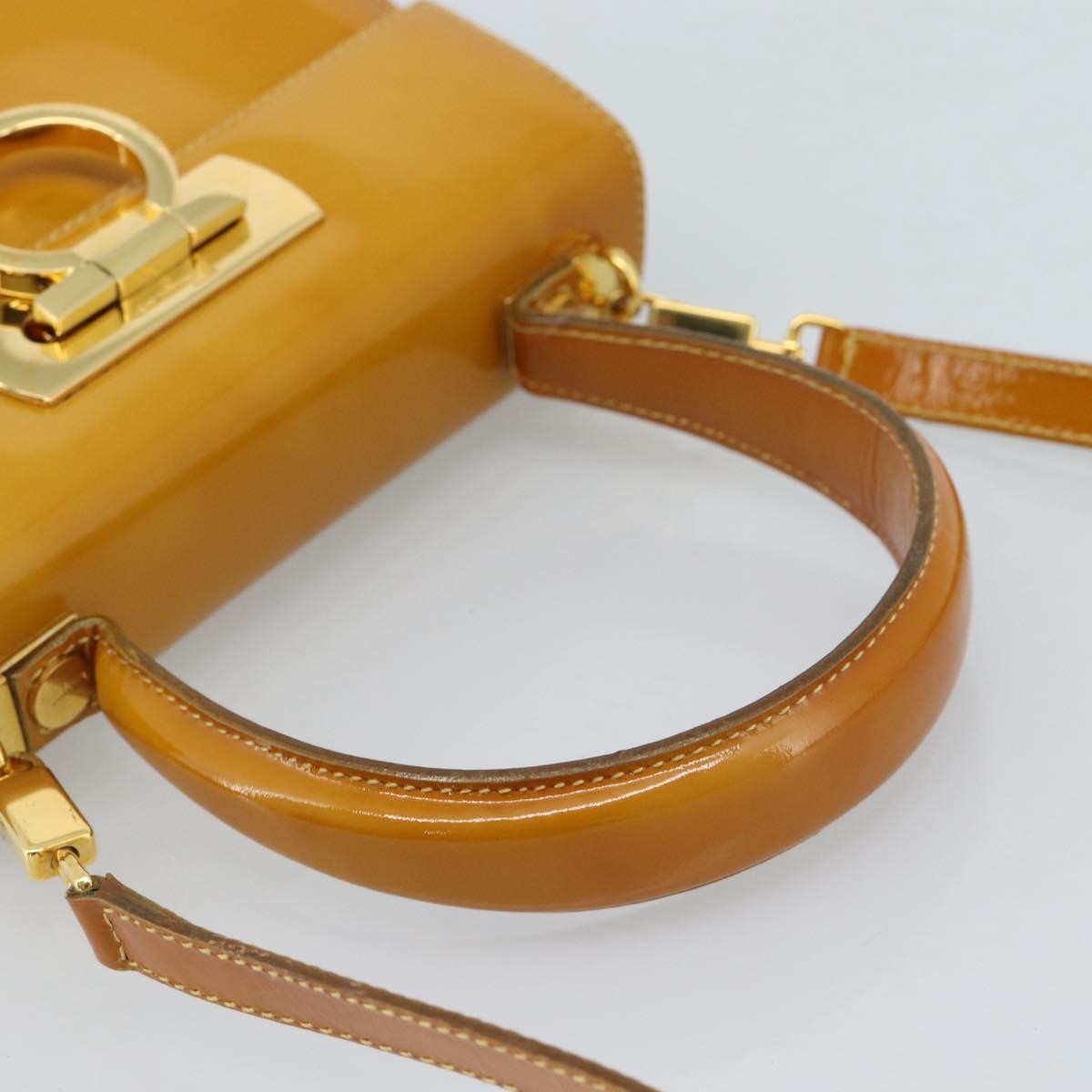 Salvatore Ferragamo Gancini Patent Leather Yellow Patent_Leather Handbag (Pre-Owned)