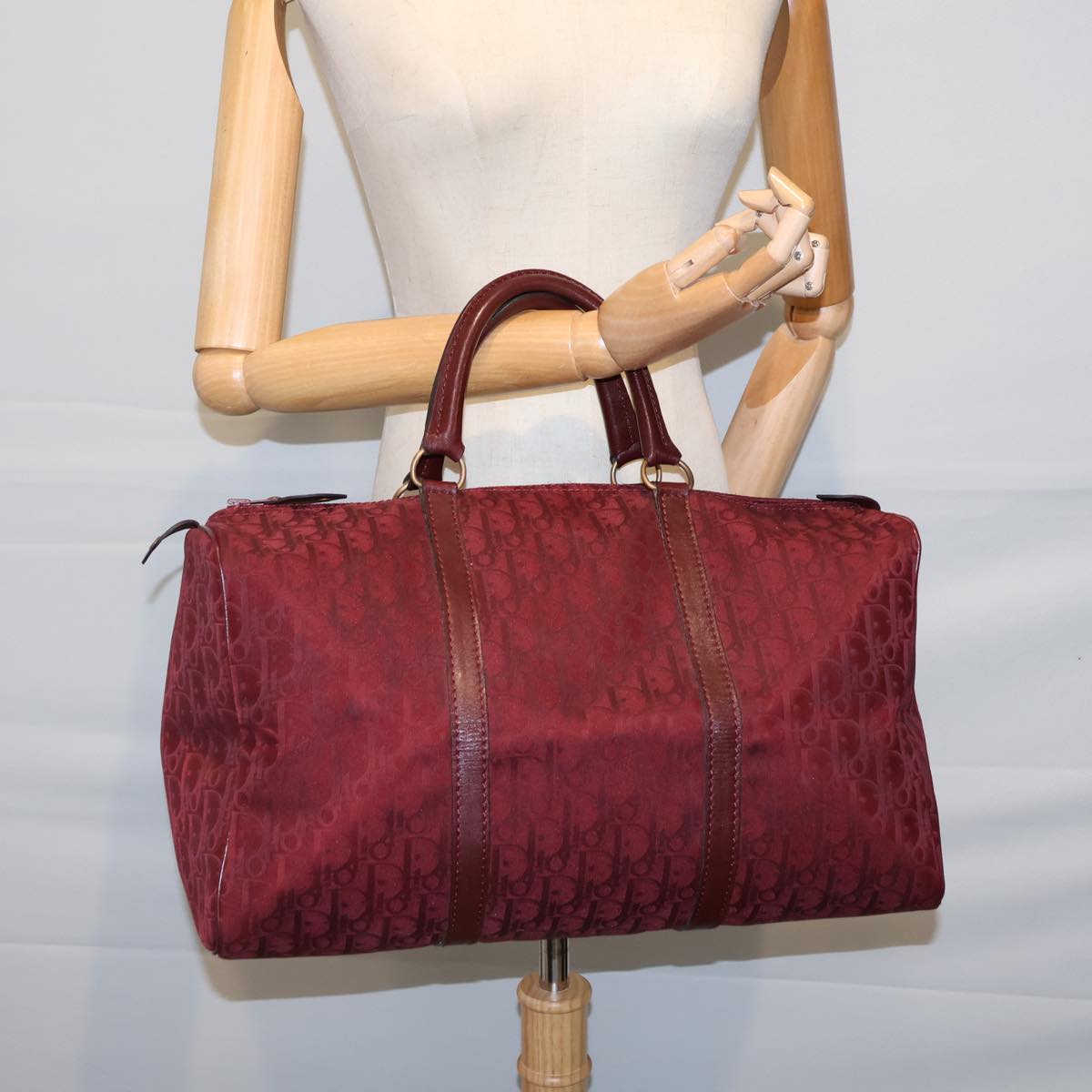 Dior Trotter Burgundy Canvas Travel Bag (Pre-Owned)