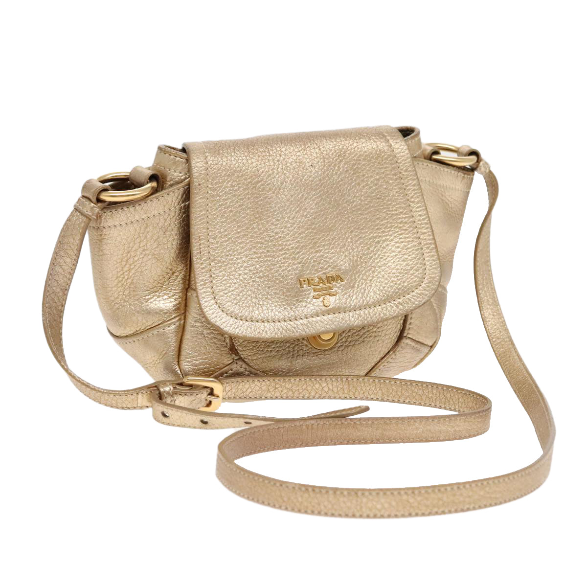 Prada Vitello Gold Leather Shoulder Bag (Pre-Owned)