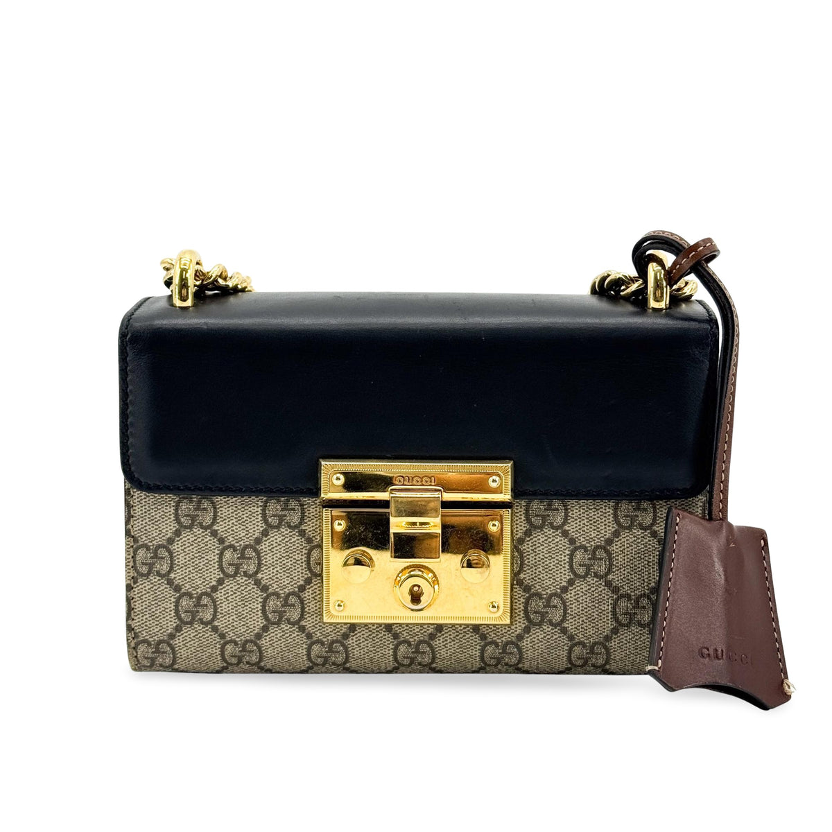 Gucci Padlock Top Handle Gg Coated Canvas And Leather Black Canvas Handbag (Pre-Owned)