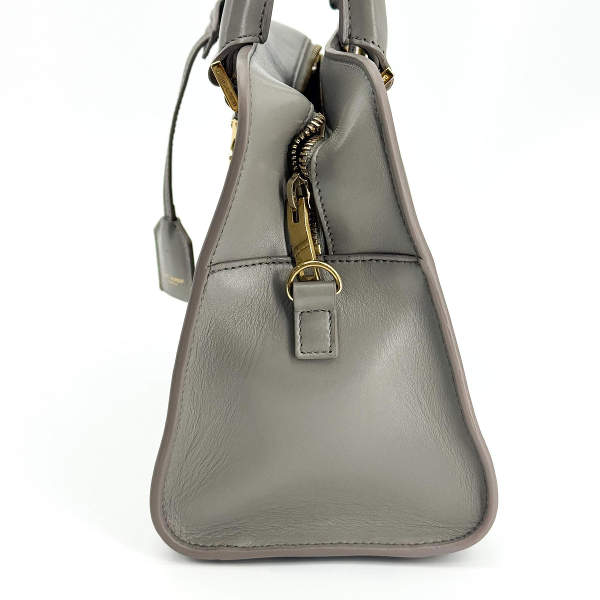 Saint Laurent Monogram Cabas Leather Gray Leather Tote Bag Bag (Pre-Owned)