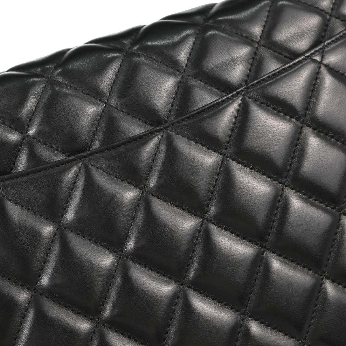 Chanel Vintage Classic Top Handle Flap Quilted Lambskin Black Leather Handbag (Pre-Owned)