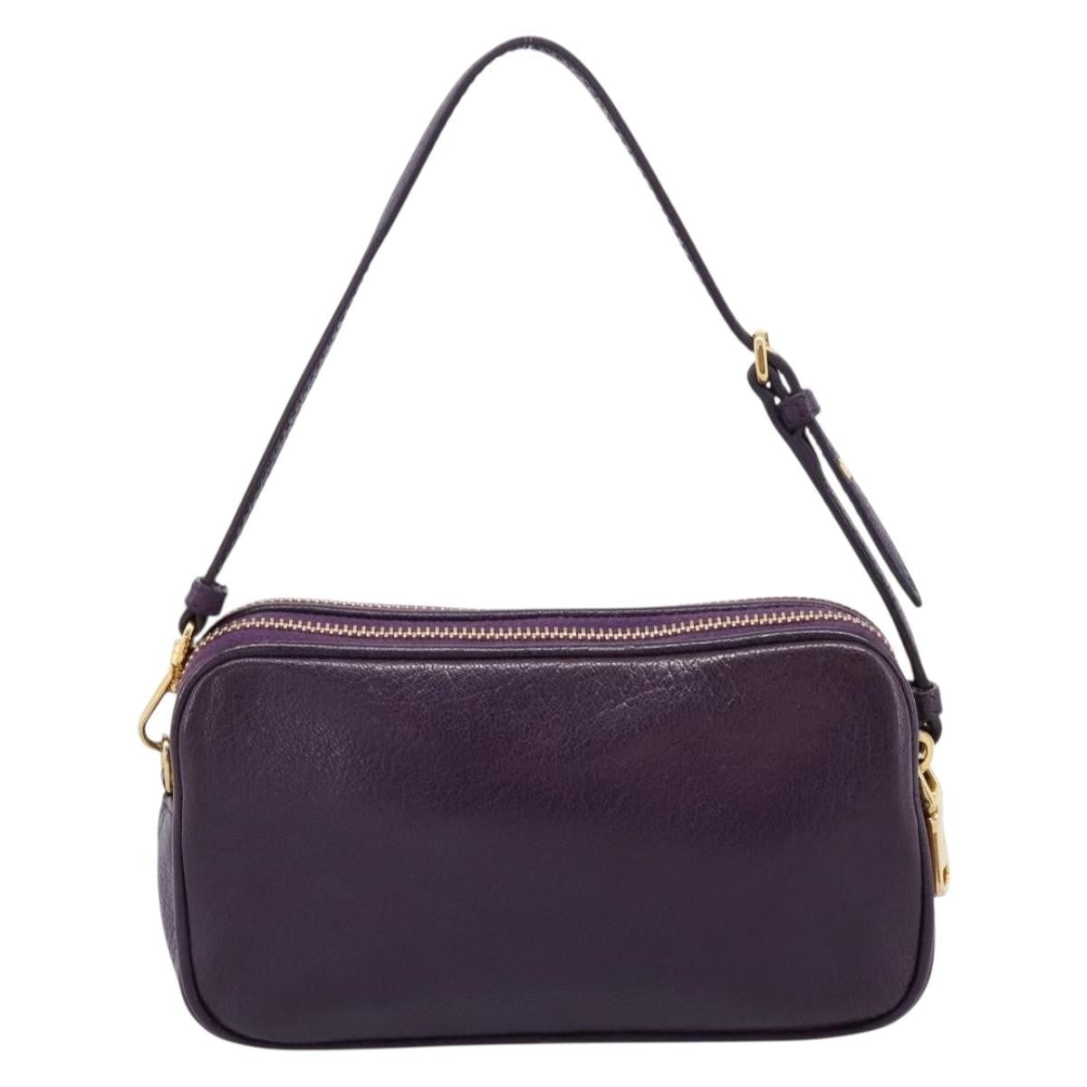 Miu Miu Double Zip Pochette Leather Purple Leather Clutche & Pouche Bag (Pre-Owned)