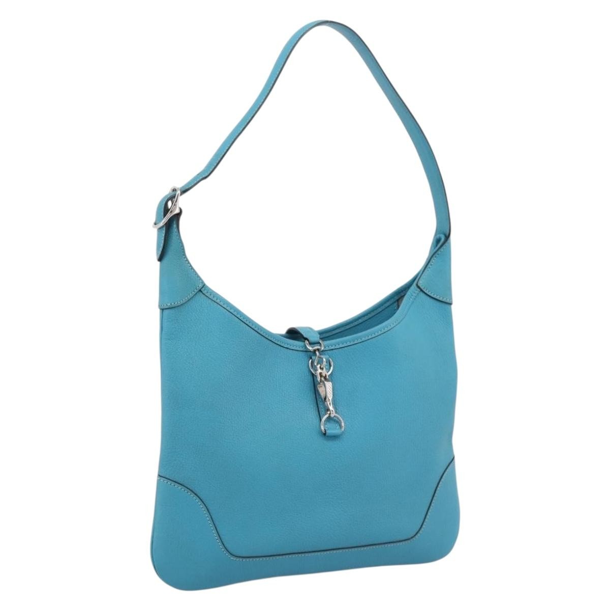 Hermes Trim Clemence Blue Leather Handbag (Pre-Owned)