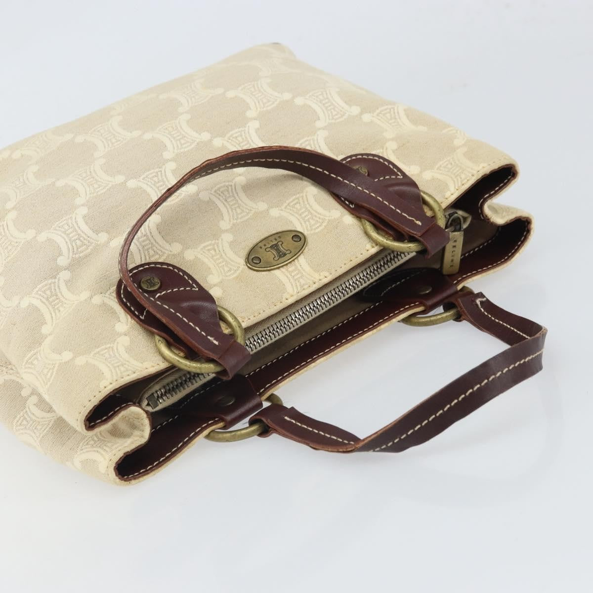 Celine Vintage Macadam Canvas And Leather Beige Canvas Handbag (Pre-Owned)