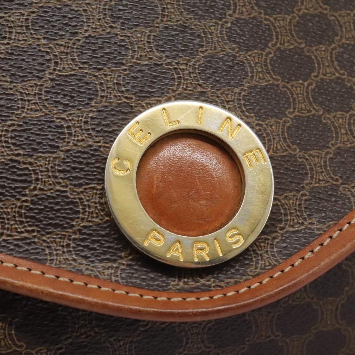 Celine Vintage Macadam Circle Logo Canvas And Leather Brown Canvas Shoulder Bag Bag (Pre-Owned)