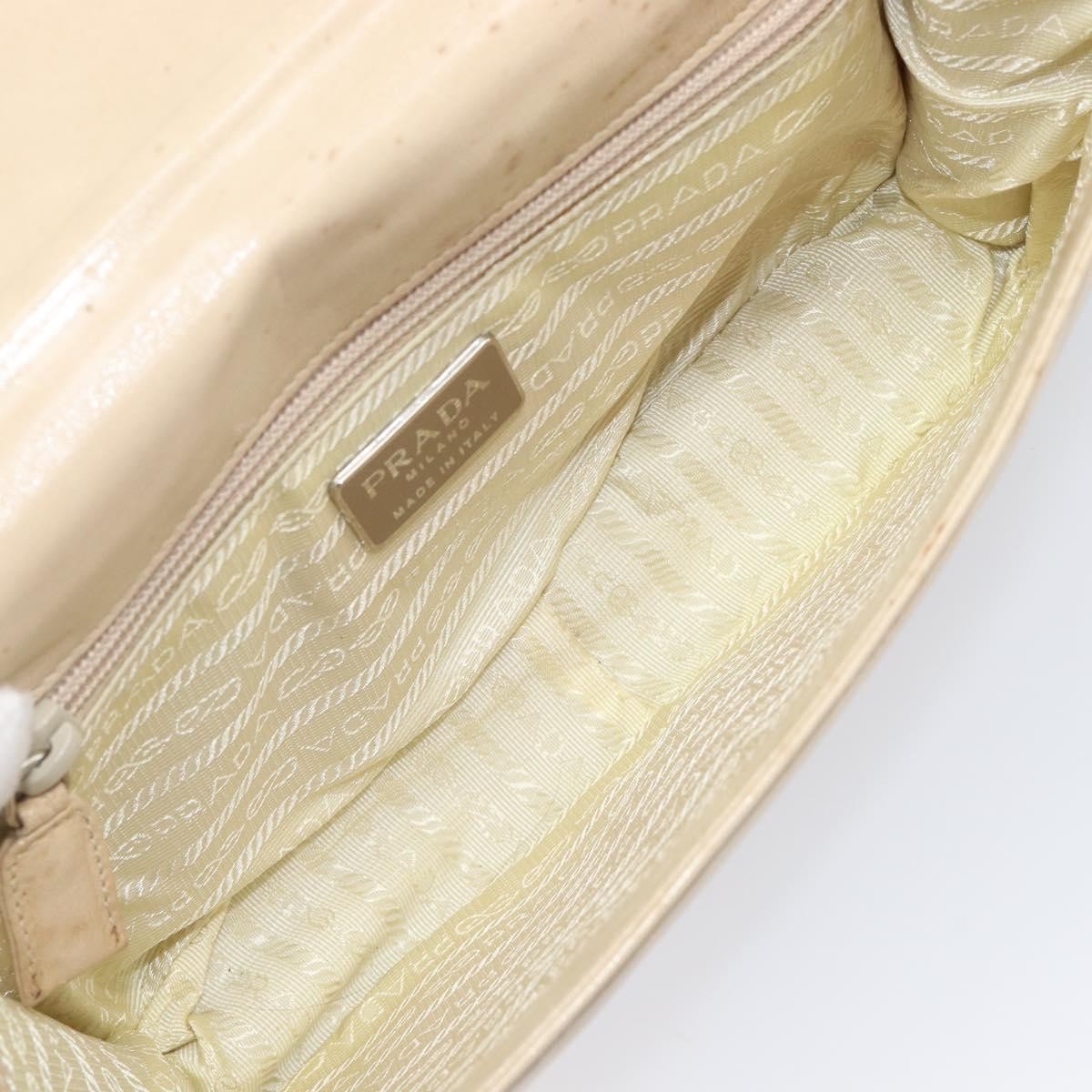 Prada Resin Chain Ruffle Flap Leather Beige Leather Handbag (Pre-Owned)